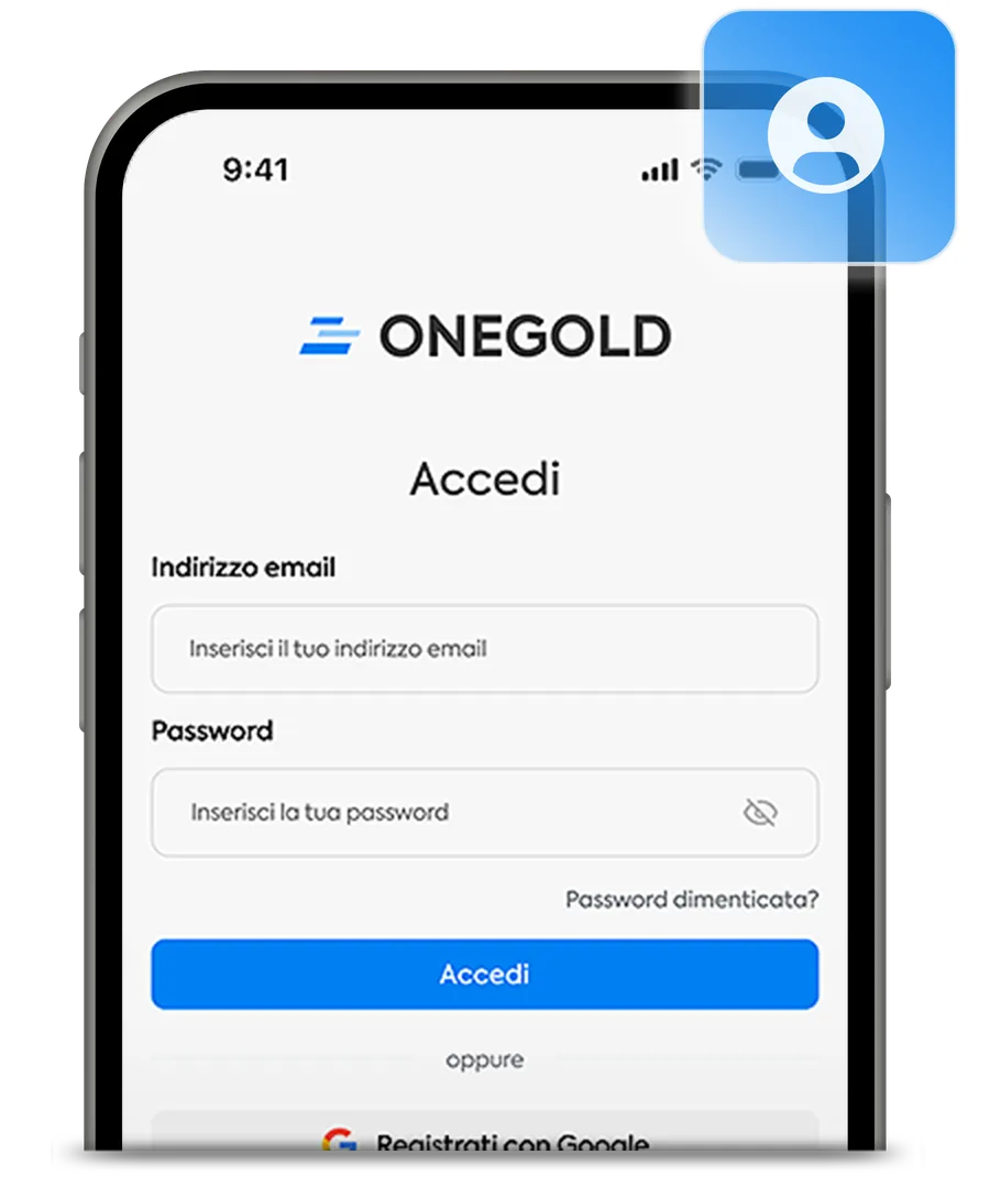 La schermata di accesso dell’app OneGold