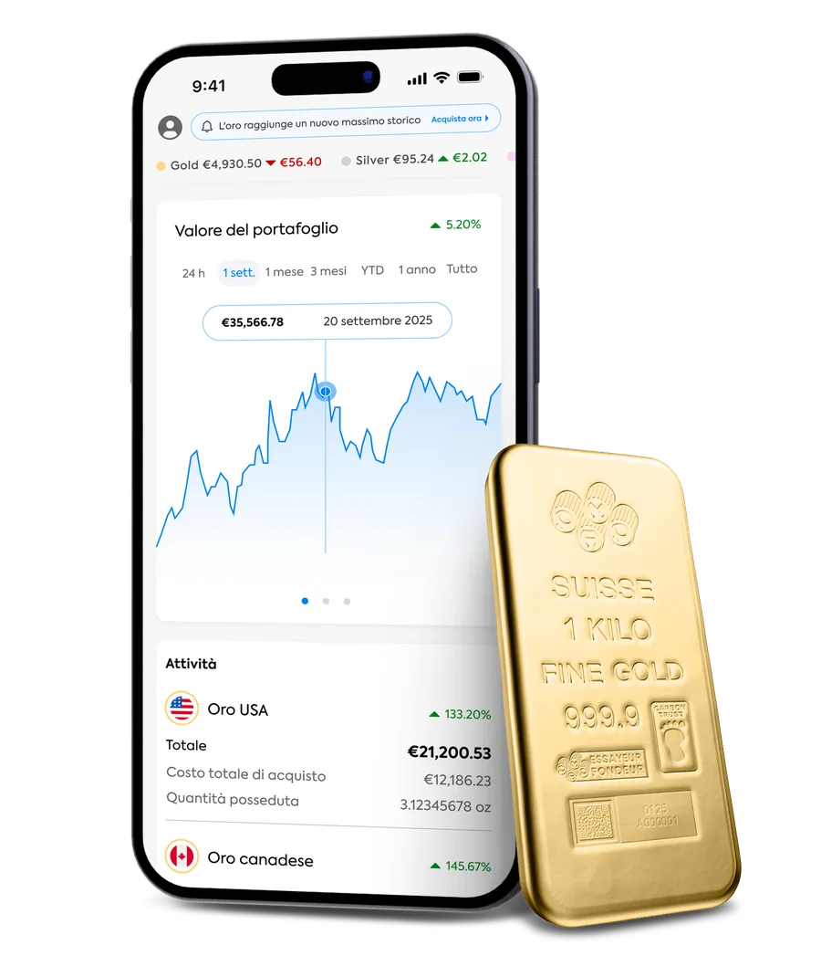 L’app OneGold con il valore del portafoglio e le partecipazioni