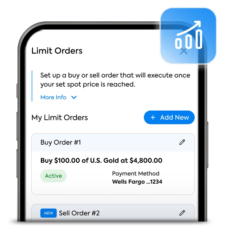 App OneGold che mostra la schermata degli ordini limite