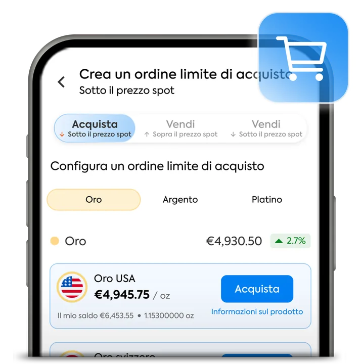 Creazione di un ordine limite di acquisto o vendita nell’app OneGold